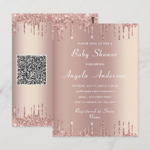 QR Code Roos Gouden Baby Jongen Douche Uitnodiging