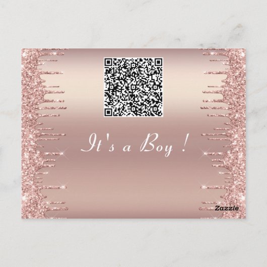 QR Code Roos Gouden Baby Jongen Douche Uitnodiging (Achterkant)
