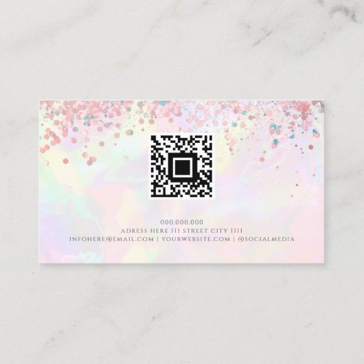 QR Code Roos Gouden Glitter Holografische Roze Sch Visitekaartje (Achterkant)
