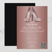 QR CODE Roos Gouden Glitter Schoenen Bachelorette Kaart (Voorkant / Achterkant)
