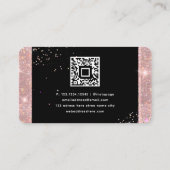 QR Code Roos Gouden Glitter Trendy Zwart Visitekaartje (Achterkant)
