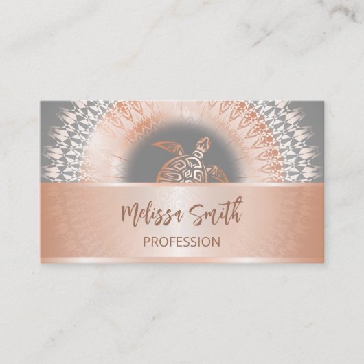 QR-code | Roos gouden Mandala Turtle Visitekaartje (Voorkant)