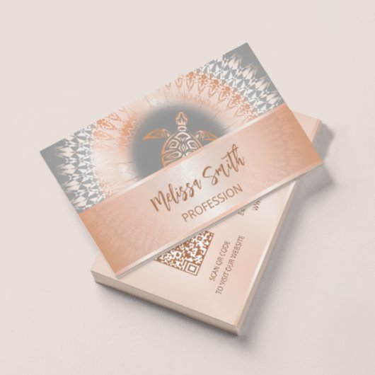 QR-code | Roos gouden Mandala Turtle Visitekaartje