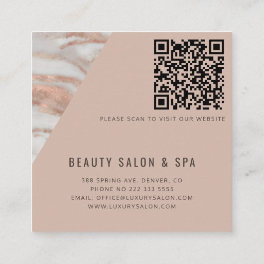 QR code roos gouden marmer elegante professional Vierkante Visitekaartje (Achterkant)