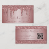 QR Code Roos Gouden Sparkle Glitter Drips Luxe Visitekaartje (Voorkant / Achterkant)
