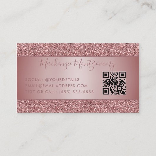 QR Code Roos Gouden Sparkle Glitter Drips Luxe Visitekaartje (Achterkant)