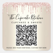QR Code Roos Roze Glitter Drift Gold Business Name Vierkante Sticker (Voorkant)