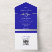 QR Code Royal Blauw Zilver Glitter Huwelijk All In One Uitnodiging (Binnen)