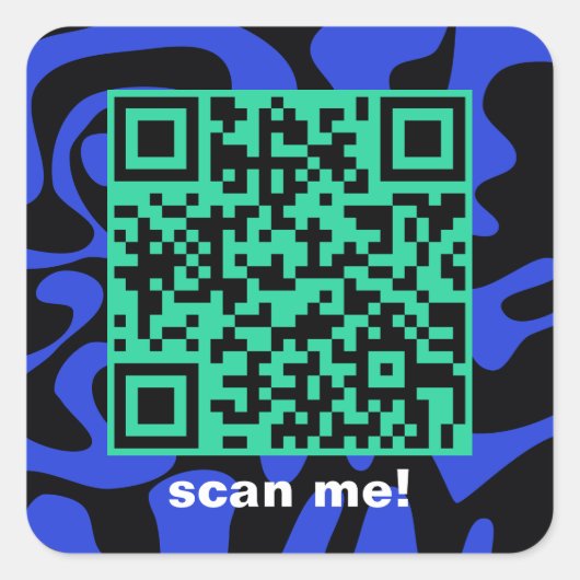 QR Code Royal Blue Blauwgroen Zwart Groovy Squiggg Vierkante Sticker (Voorkant)