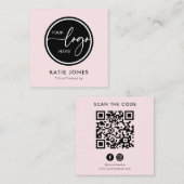 QR-code Roze Aangepaste Logo Scan de Code Vierkante Visitekaartje (Voorkant / Achterkant)