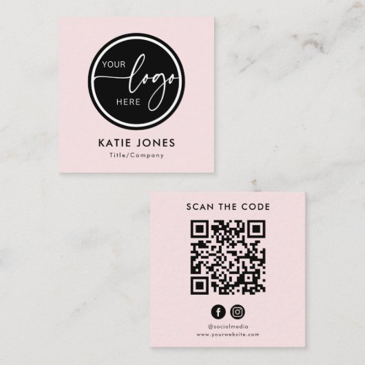 QR-code Roze Aangepaste Logo Scan de Code Vierkante Visitekaartje (Voorkant / Achterkant)