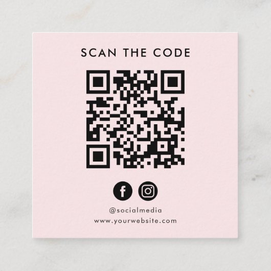 QR-code Roze Aangepaste Logo Scan de Code Vierkante Visitekaartje (Achterkant)