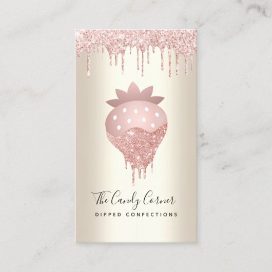 QR-code Roze aardbei Glitter Confection Gold Visitekaartje (Voorkant)