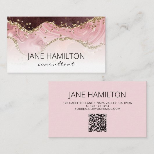 QR Code Roze Agaat Marmer Profiel Visitekaartje (Voorkant / Achterkant)