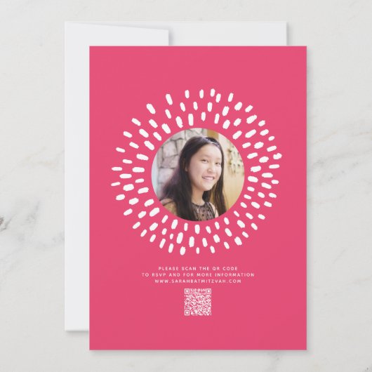 QR Code Roze Bat Mitzvah Foto Starburst Vet Pop Kaart (Achterkant)
