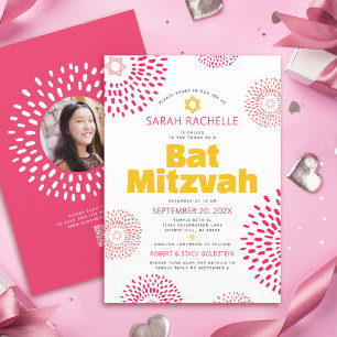 QR Code Roze Bat Mitzvah Foto Steruitbarsting Vet  Kaart
