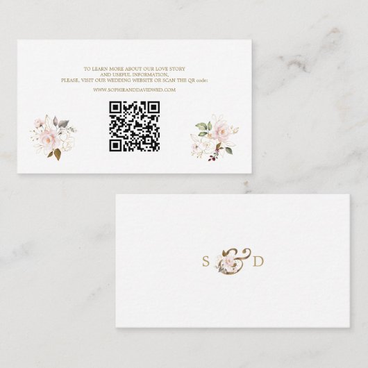 QR Code Roze Blush Goud Bloemen Bruiloft Website Visitekaartje (Voorkant / Achterkant)
