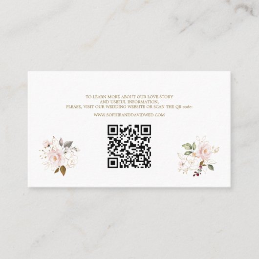 QR Code Roze Blush Goud Bloemen Bruiloft Website Visitekaartje (Voorkant)