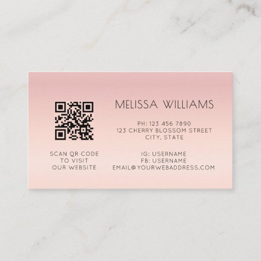 QR-code | Roze Blush Gradiënt Visitekaartje (Achterkant)