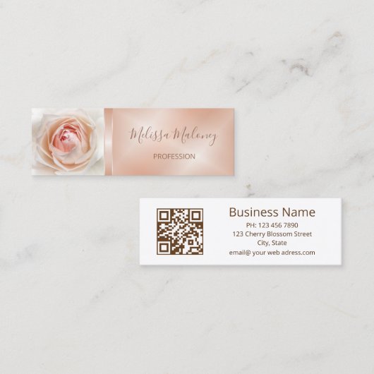 QR Code Roze Blush Roos | Roos Gold Mini Visitekaartje (Voorkant / Achterkant)