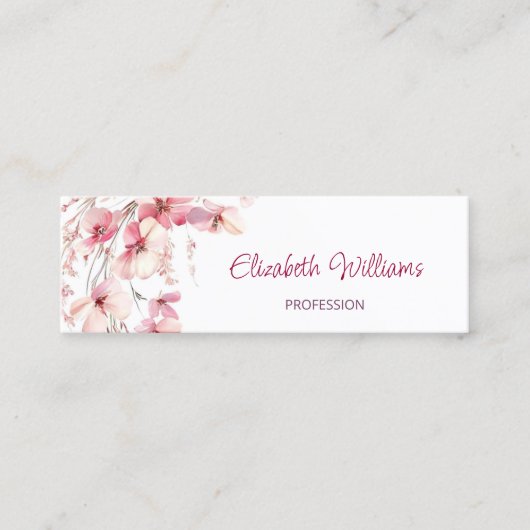 QR Code Roze Boho Bloemen Wit Mini Visitekaartje (Voorkant)