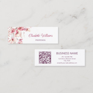 QR Code Roze Boho Bloemen Wit Mini Visitekaartje