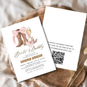 QR Code Roze Bow Boots & Bubbly Vrijgezellenfeest Kaart