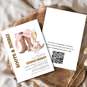 QR Code Roze Bow Boots & Bubbly Vrijgezellenfeest Kaart