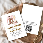 QR Code Roze Bow Boots & Bubbly Vrijgezellenfeest Kaart