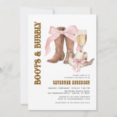 QR Code Roze Bow Boots & Bubbly Vrijgezellenfeest Kaart (Voorkant)