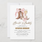 QR Code Roze Bow Boots & Bubbly Vrijgezellenfeest Kaart (Voorkant)