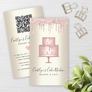 QR Code Roze Cake Glitter Drip Gold Bakery Dessert Visitekaartje