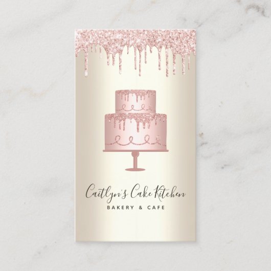 QR Code Roze Cake Glitter Drip Gold Bakery Dessert Visitekaartje (Voorkant)