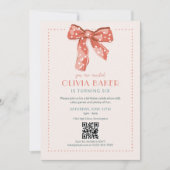 QR Code Roze Coquette Strik Meisjes Verjaardag Kaart (Voorkant)