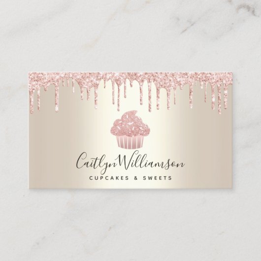 QR-code Roze cupcake bakkerij Chef Glitter Drip Go Visitekaartje (Voorkant)