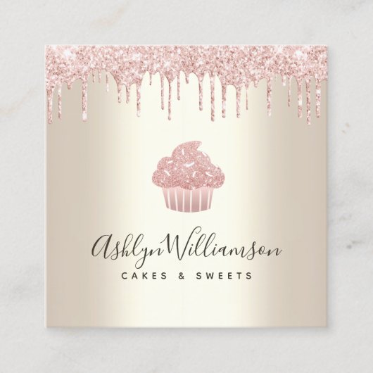QR Code Roze Cupcake Glitter Drip Bakkerij Chef Go Vierkante Visitekaartje (Voorkant)