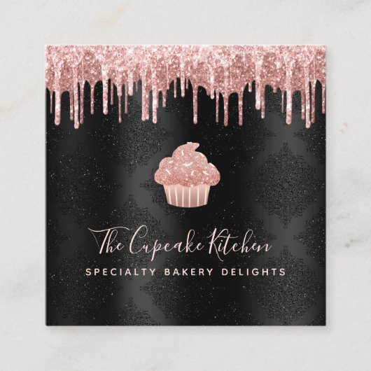 QR-code Roze cupcake Glitter Drivers Bakery Black Vierkante Visitekaartje (Voorkant)
