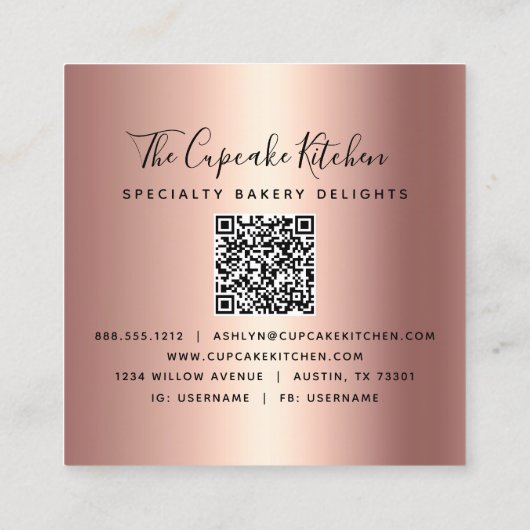 QR-code Roze cupcake Glitter Drivers Bakery Black Vierkante Visitekaartje (Achterkant)