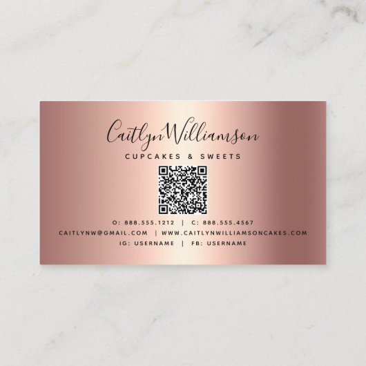 QR-code Roze cupcake Glitter Drivers Bakery Black Visitekaartje (Achterkant)