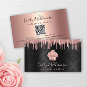 QR-code Roze cupcake Glitter Drivers Bakery Black Visitekaartje