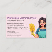 QR Code Roze Dienst Schoonmaakservice Visitekaartje (Voorkant)