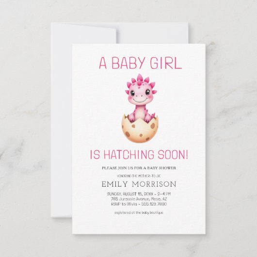 QR Code Roze Dinosaurus Uitkomen Snel Baby shower Kaart (Voorkant)