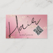 QR Code Roze en Gouden Haar Stylist Visitekaartje (Voorkant)