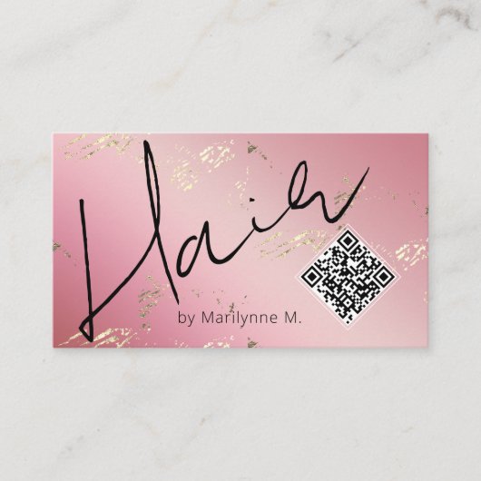 QR Code Roze en Gouden Haar Stylist Visitekaartje (Voorkant)