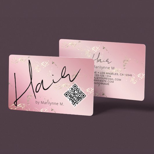QR Code Roze en Gouden Haar Stylist Visitekaartje