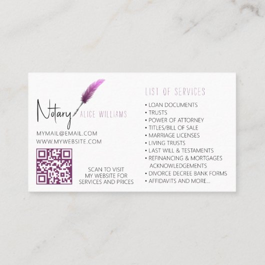 QR-code roze en witminimalistisch neutraal Visitekaartje (Achterkant)