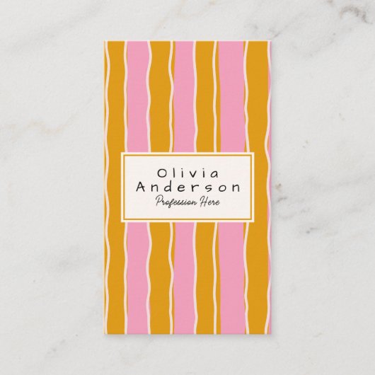 QR Code Roze Geel 70s Stripes Trendy Boho Girly Visitekaartje (Voorkant)