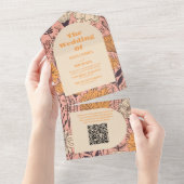 QR Code Roze Geel Sinaasappel Wildflower Bruiloft All In One Uitnodiging (Afscheurbaar)