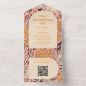 QR Code Roze Geel Sinaasappel Wildflower Bruiloft All In One Uitnodiging (Binnen)