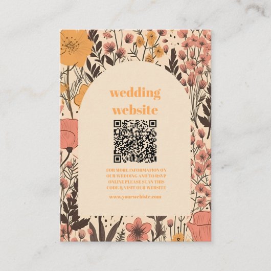 qr code Roze Geel Sinaasappel Wildflowers Bruiloft Informatiekaartje (Voorkant)